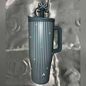 Striped Wellness Hydroflask with Pearl Decals & Bow Straw Topper